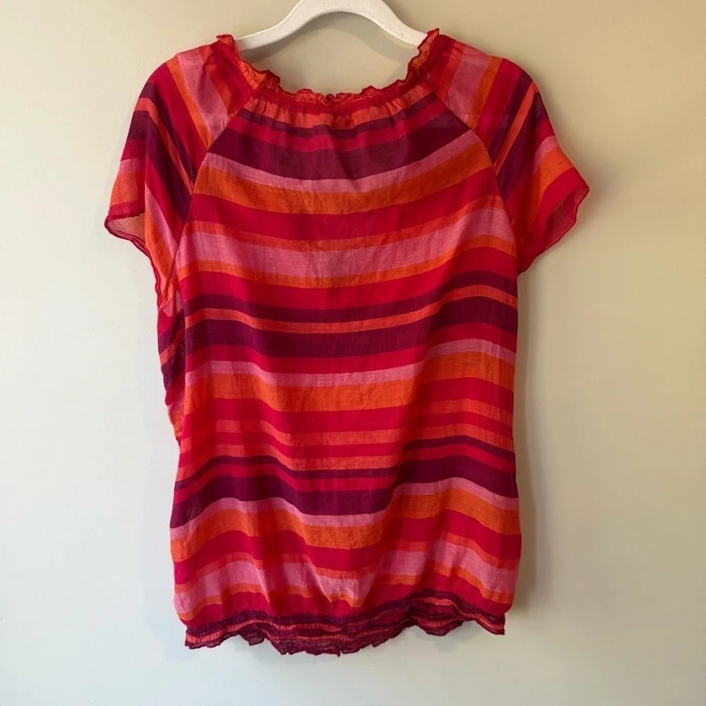 Old Navy Relaxed Red and Pink Tie Front Blouse Women’s L Sheer Lightweight - Picture 2 of 10